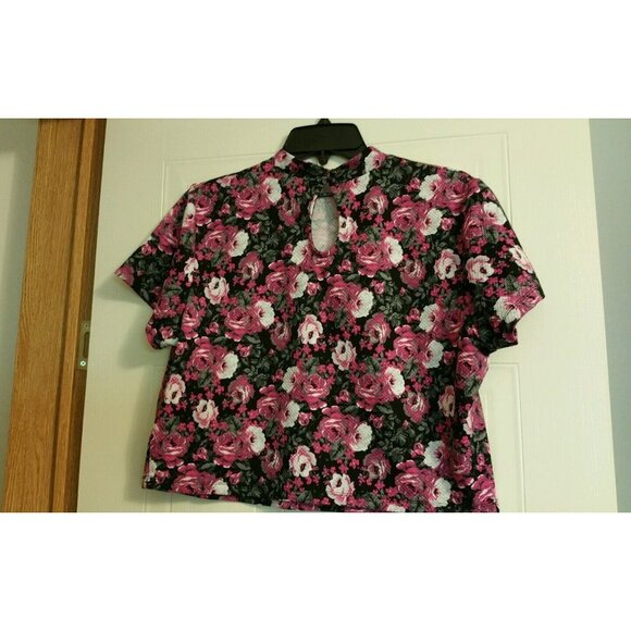 New Womens Olsenboye Black Pink Mock Collar Crop Top Shirt Size XL juniors - Picture 4 of 7